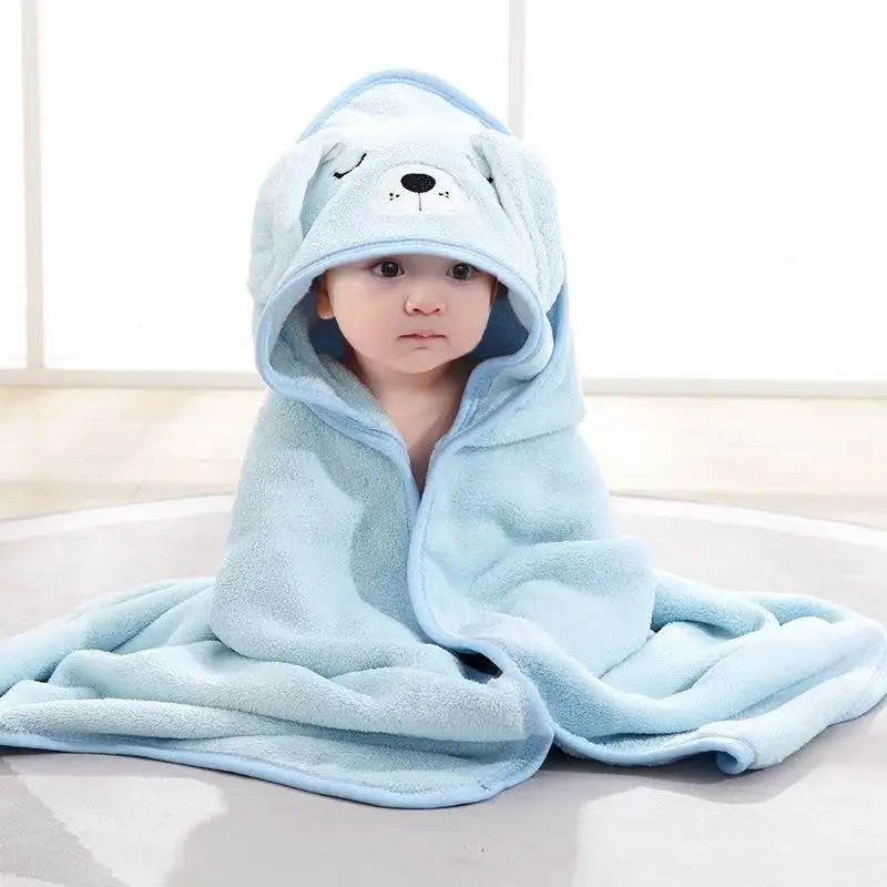 Toddler Bathrobe Infant Bath Towel Boy Girl Blankets Swaddle with Hood Cartoon Coral Fleece Towel Blanket Newborn Kids Bedding
